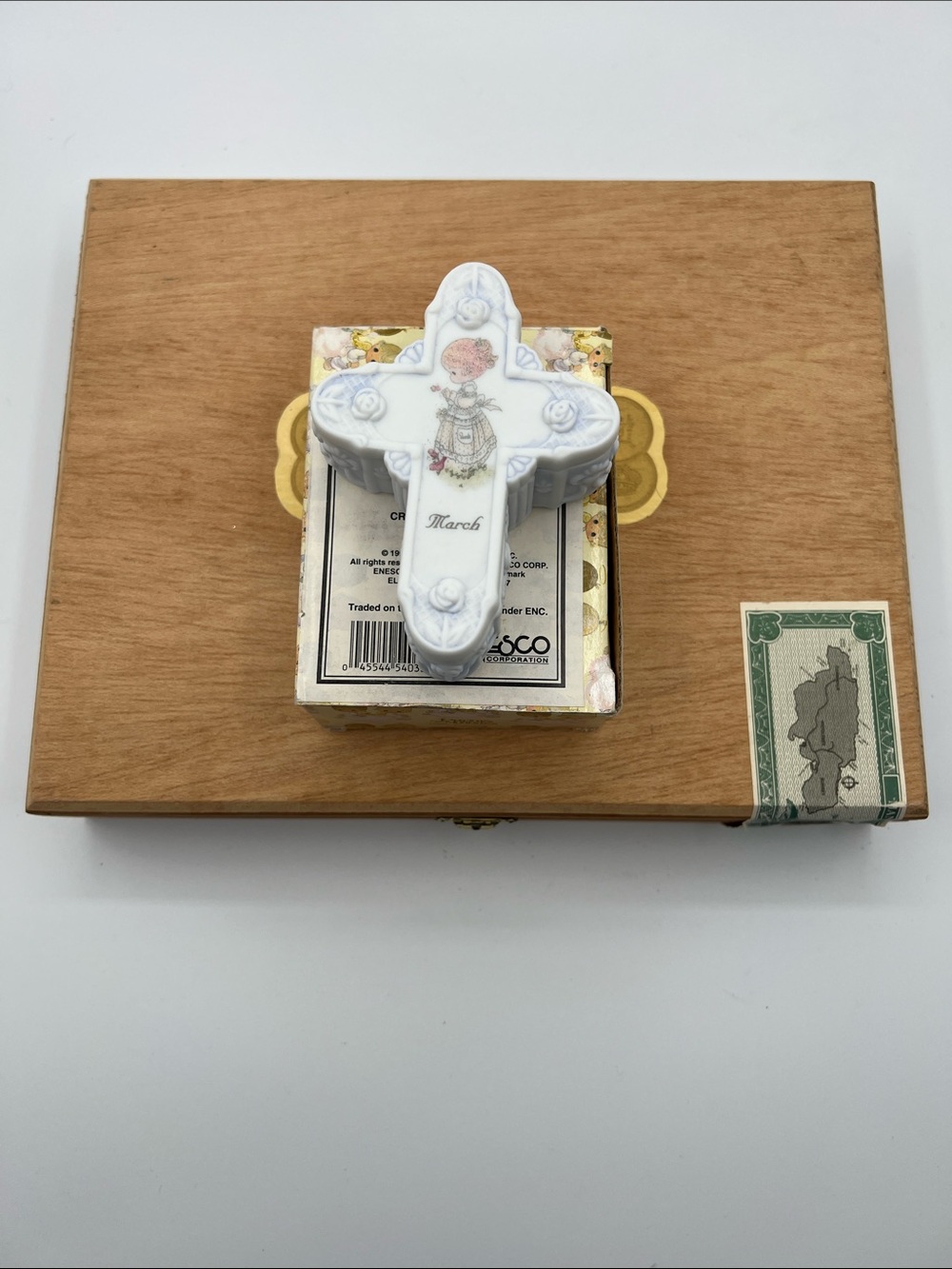 Precious Moments White Porcelain March Cross with Floral